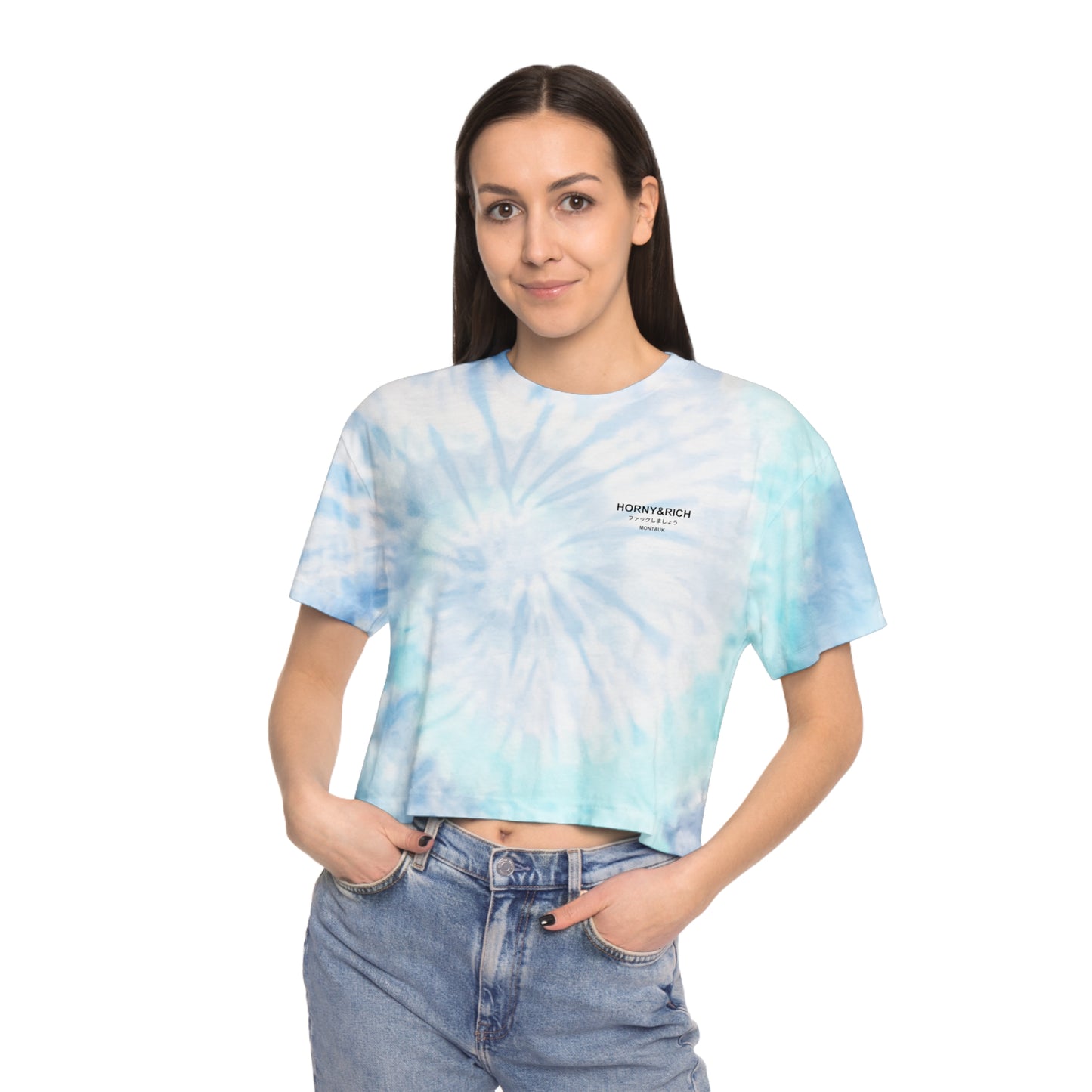 Horny & Rich Japanese Crop Tee - Lagoon Blue